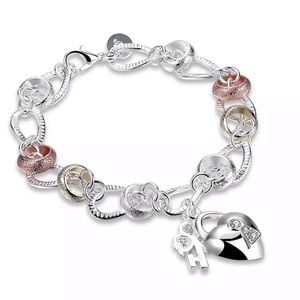 925 Silver Plated Heart Charm Bracelet